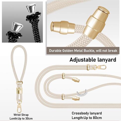 Cell Phone Lanyard Adjustable Crossbody Phone Lanyard *1 Phone Wrist Strap *1 with Deluxe Gold Matal Buckle + Clear Tether Tabs *2 for Shopping Travelling Hiking(DARK BLUE) in Kuwait