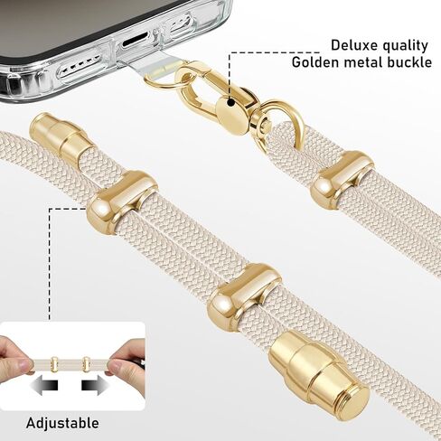 Cell Phone Lanyard Adjustable Crossbody Phone Lanyard *1 Phone Wrist Strap *1 with Deluxe Gold Matal Buckle + Clear Tether Tabs *2 for Shopping Travelling Hiking(DARK BLUE) in Kuwait