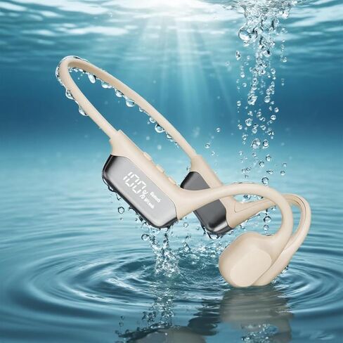 Swimming Headphones Bone Conduction Open Ear Headset MP3 Player Built-in 32G Memory IP68 Underwater Waterproof Stereo Bluetooth Earphone LED Screen for Driving Bicycling Running Skiing-S10 Green in Kuwait