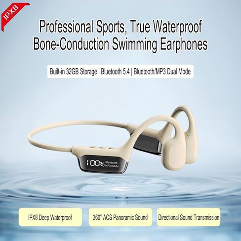 Swimming Headphones Bone Conduction Open Ear Headset MP3 Player Built-in 32G Memory IP68 Underwater Waterproof Stereo Bluetooth Earphone LED Screen for Driving Bicycling Running Skiing-S10 Green in Kuwait