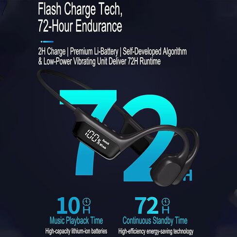 Swimming Headphones Bone Conduction Open Ear Headset MP3 Player Built-in 32G Memory IP68 Underwater Waterproof Stereo Bluetooth Earphone LED Screen for Driving Bicycling Running Skiing-S10 Green in Kuwait