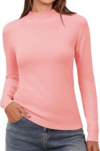 Saodimallsu Womens Mock Neck Sweater Tops Long Sleeve Fitted Sweaters Casual Basic Soft Knit Pullover Shirts in Saudi Arabia