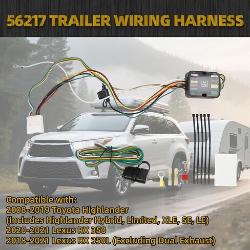 مجموعة أسلاك المقطورة Dasbecan 56217 متوافقة مع Toyota Highlander 2008-2019 4-Pin Connector Towing Wiring Kit in Saudi Arabia