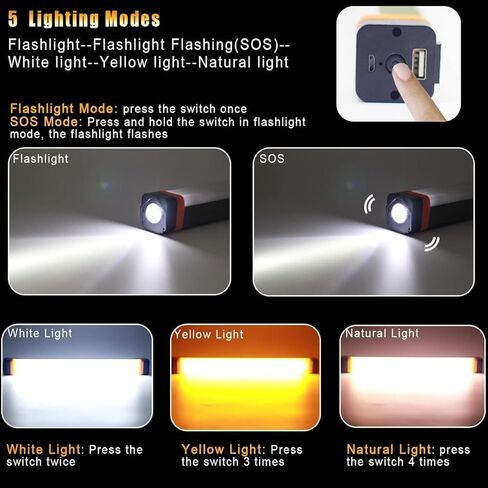 Camping Lantern Rechargeable Stick Portable Tent Car Repair Light Bar Dimming USB Magnetic Base Hook Hanging 5 Modes Outdoor COB IP65 Waterproof Car Repair Emergency (2 Pack) in Kuwait