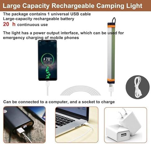 Camping Lantern Rechargeable Stick Portable Tent Car Repair Light Bar Dimming USB Magnetic Base Hook Hanging 5 Modes Outdoor COB IP65 Waterproof Car Repair Emergency (2 Pack) in Kuwait