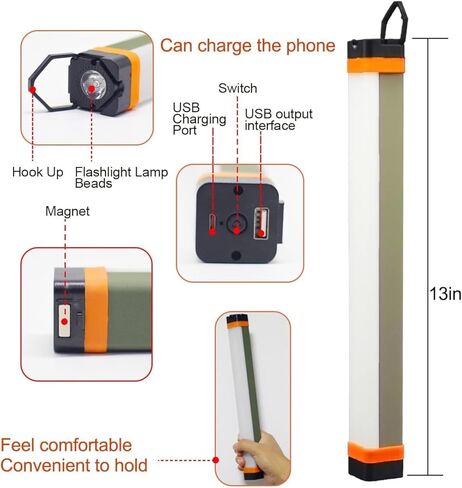 Camping Lantern Rechargeable Stick Portable Tent Car Repair Light Bar Dimming USB Magnetic Base Hook Hanging 5 Modes Outdoor COB IP65 Waterproof Car Repair Emergency (2 Pack) in Kuwait
