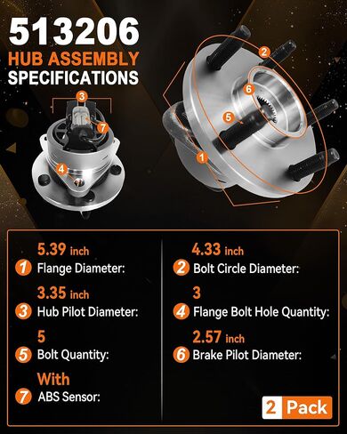 513206 Front Wheel Bearing Hub Assembly Compatible with Chevy Cobalt HHR 2005-2011, for Pursuit 2005-2006 Pontiac G5 2007-2010, for Saturn Ion 2003-2007 5 Lug W/Abs, 2Pcs in Kuwait