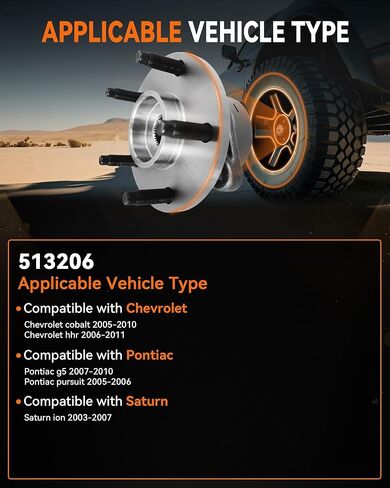 513206 Front Wheel Bearing Hub Assembly Compatible with Chevy Cobalt HHR 2005-2011, for Pursuit 2005-2006 Pontiac G5 2007-2010, for Saturn Ion 2003-2007 5 Lug W/Abs, 2Pcs in Kuwait