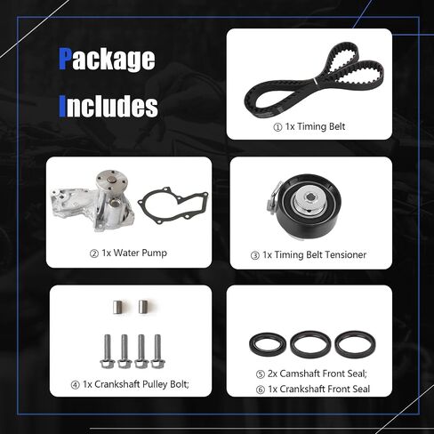 AUCERAMIC Engine Timing Belt Kit with Water Pump Fit for 2013-2015 Ford Escape, 2013-2014 Fusion, 2014-2015 Transit Connect, 2014-2019 Fiesta - 1.6L L4 DOHC Replace# BE8Z-6K254-A, BE8Z-6268-C in Saudi Arabia