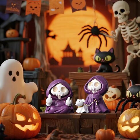 1 PCS Purple Skull Grim Reaper Statue - Middle Finger Design with Ghost Walking Dog, Halloween Edgy Home Decor for Desktop, Bookshelf in Saudi Arabia