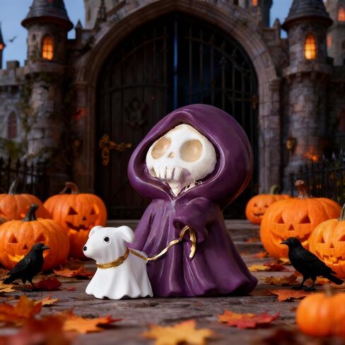 1 PCS Purple Skull Grim Reaper Statue - Middle Finger Design with Ghost Walking Dog, Halloween Edgy Home Decor for Desktop, Bookshelf in Saudi Arabia