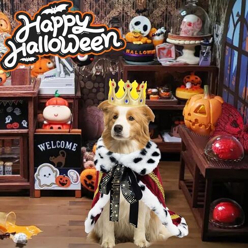​Pet Cloak ​King Dog Cape Robe Cute Halloween Christmas Cat Costume Queen Clothes Lux Fur Royal Cape Prince Princess Outfit Birthday Dress Small Large Dog Halloween Costume (Crimson, Small) in Kuwait