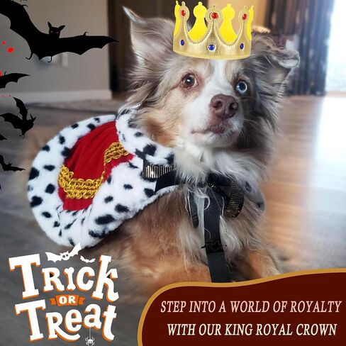 ​Pet Cloak ​King Dog Cape Robe Cute Halloween Christmas Cat Costume Queen Clothes Lux Fur Royal Cape Prince Princess Outfit Birthday Dress Small Large Dog Halloween Costume (Crimson, Small) in Kuwait