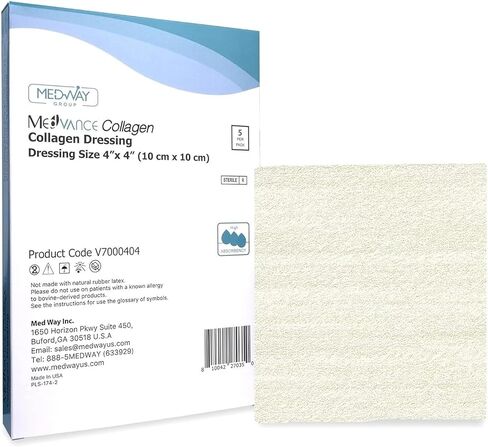 MedVance Collagen Dressing Pads, Comfortable and Easy to Wear Wound Dressings, Highly Effective and Long Lasting Protection, Over The Counter, Box of 5 dressings (4"x4") in Saudi Arabia