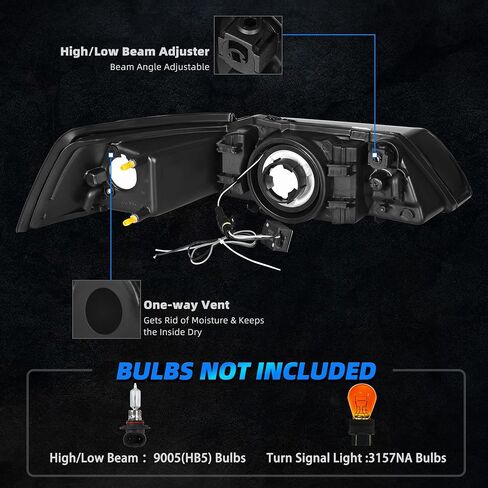 AUTOSAVER88 Headlight Assembly Compatible with 2005-2009 Ford Mustang Black Housing Clear Lens OE Style Headlamps Replacement(Driver and Passenger Side) in Saudi Arabia