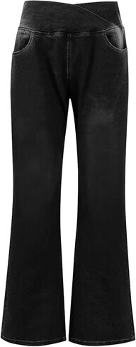 سروال جينز نسائي كروس متوهج لليوجا مع جيوب مقاس كبير بنطال جينز واسع الساق قابل للتمدد وسحب على السراويل in Kuwait