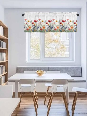 Rod Pocket Valance Watercolor Wildflower Floral Field Short Kitchen Curtains for Windows Decor,Country Spring Flower Plant Window Treatment for Bathroom Living Room Bedroom,1 Panel,54x18in in Saudi Arabia