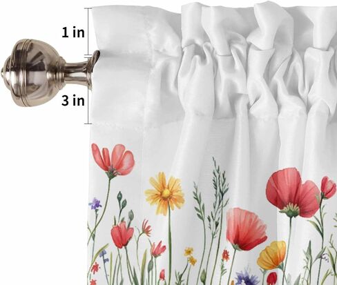 Rod Pocket Valance Watercolor Wildflower Floral Field Short Kitchen Curtains for Windows Decor,Country Spring Flower Plant Window Treatment for Bathroom Living Room Bedroom,1 Panel,54x18in in Saudi Arabia