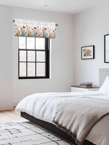 Rod Pocket Valance Watercolor Wildflower Floral Field Short Kitchen Curtains for Windows Decor,Country Spring Flower Plant Window Treatment for Bathroom Living Room Bedroom,1 Panel,54x18in in Saudi Arabia
