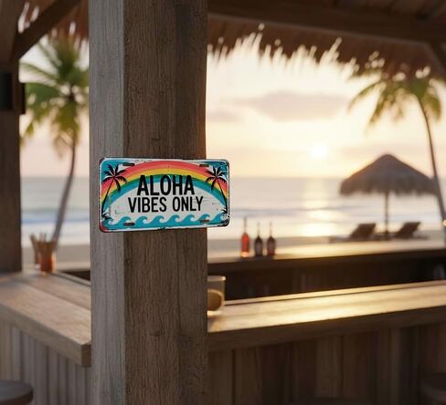 Aloha Vibes Sign Wall Decor – Surfboard Art for Home, Office, House | Perfect Beach Wall Art and Surf Decor for Wall (12"x6" / 30x15 cm) in Saudi Arabia