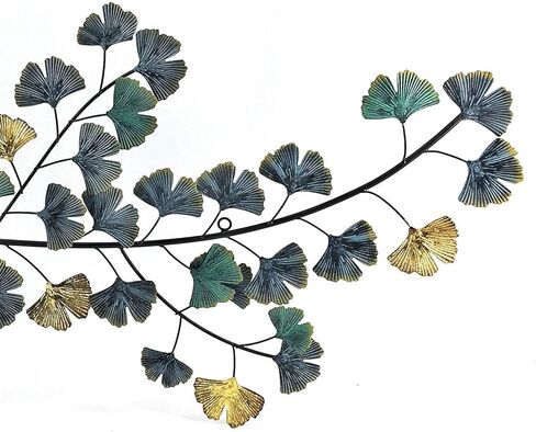 Bellaa Metal Wall Art Flower Ginkgo Leaf Abstract Blue Scroll Hanging Celtic 3D Sculpture Boho Home Decor Outdoor Farmhouse Rustic Japanese Style Golden Blue Turquoise in Kuwait