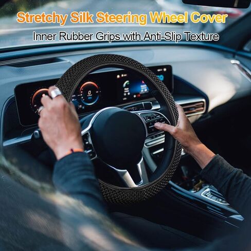 Elastic Stretch Steering Wheel Cover, Universal 15 Inch Automotive Steering Wheel Cover, Anti-Slip, Easy Carry, Warm in Winter and Cool in Summer(Black) in Saudi Arabia