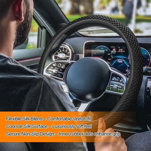 Elastic Stretch Steering Wheel Cover, Universal 15 Inch Automotive Steering Wheel Cover, Anti-Slip, Easy Carry, Warm in Winter and Cool in Summer(Black) in Saudi Arabia