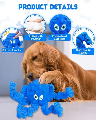 Dog Toys Squeaky, Interactive Plush Stuffed Octopus Tug of War Toy, Puppy Teething Pet Toy for Small Medium Large Dogs to Keep Them Busy in Kuwait