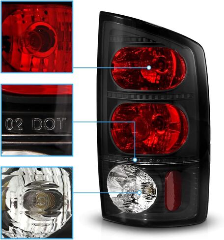 AmeriLite for 2002-2006 Dodge Ram 1500 | 03-06 Ram 2500 3500 Pickup Euro-Style Clear Black Replacement Taillights Pair - Driver and Passenger Side in Saudi Arabia