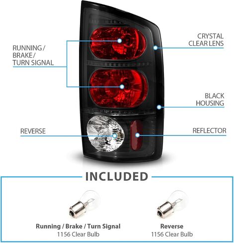 AmeriLite for 2002-2006 Dodge Ram 1500 | 03-06 Ram 2500 3500 Pickup Euro-Style Clear Black Replacement Taillights Pair - Driver and Passenger Side in Saudi Arabia