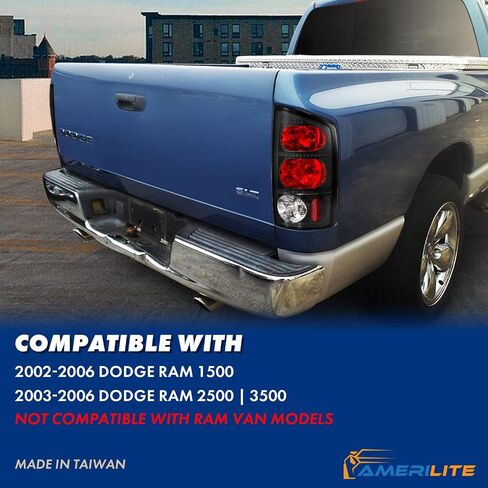 AmeriLite for 2002-2006 Dodge Ram 1500 | 03-06 Ram 2500 3500 Pickup Euro-Style Clear Black Replacement Taillights Pair - Driver and Passenger Side in Saudi Arabia