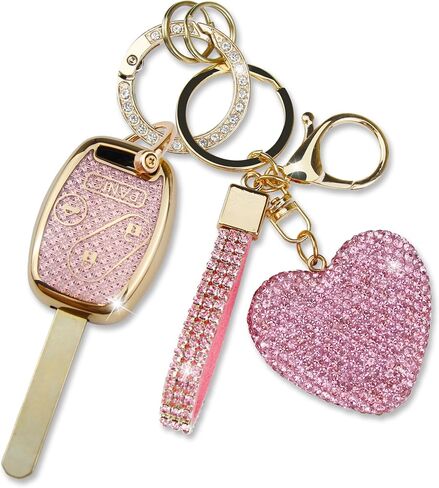 Key Fob Cover with Keychain, Girly Soft TPU Car Key Shell for Women, Compatible with Honda Accord Crosstour CR-V Civic Element Pilot 2003-2015 Smart Remote Key Protector (4 Buttons-Pink) in Saudi Arabia