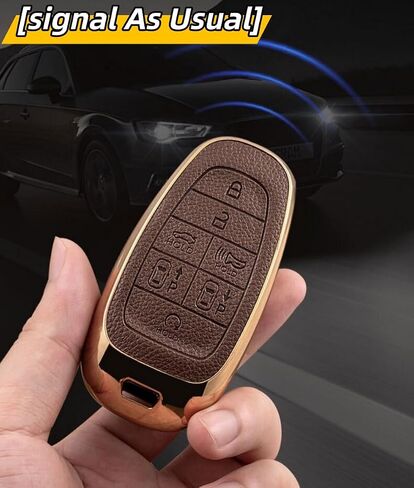 غطاء مفتاح Fob لسيارة Hyundai مع سلسلة مفاتيح، جلد علوي + حافظة مفاتيح سيارة ناعمة من مادة TPU لعام 2024 2023 2022 Hyundai Sonata Santa Fe Nexo Tucson (5 أزرار، بني) in Kuwait