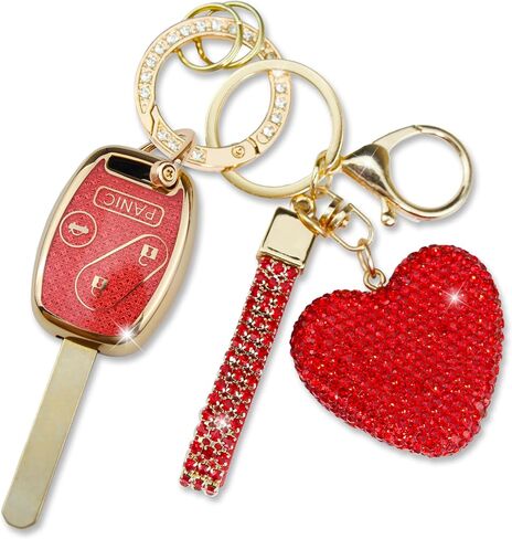Key Fob Cover with Keychain, Girly Soft TPU Car Key Shell for Women, Compatible with Honda Accord Crosstour CR-V Civic Element Pilot 2003-2015 Smart Remote Key Protector (4 Buttons-Pink) in Saudi Arabia