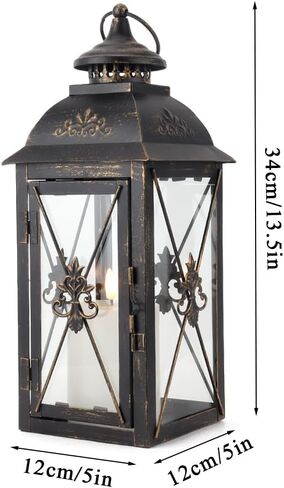 مجموعة من 3 شمعة زخرفية الفانوس 19 '' & 13 "و 10" H عتيقة الشمعة المعدنية مع الزجاج المقسى مثالي لحفلات حفلات الزفاف الفناء في الحديقة في الهواء الطلق (أسود) in Kuwait