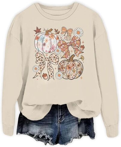Thanksgiving Floral Pumpkin Print Oversized Sweatshirts For Women Fall Thankful Long Sleeve Crewneck Pullovers in Saudi Arabia