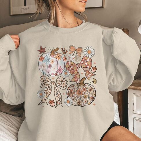 Thanksgiving Floral Pumpkin Print Oversized Sweatshirts For Women Fall Thankful Long Sleeve Crewneck Pullovers in Saudi Arabia