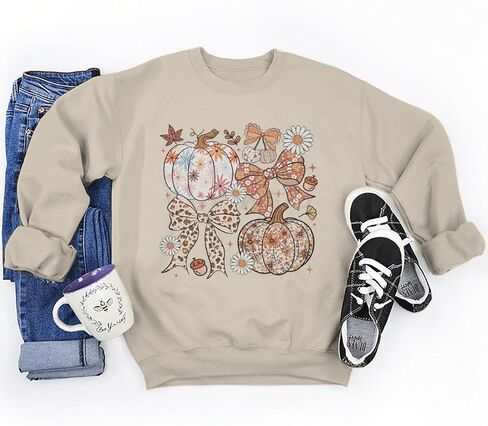 Thanksgiving Floral Pumpkin Print Oversized Sweatshirts For Women Fall Thankful Long Sleeve Crewneck Pullovers in Saudi Arabia