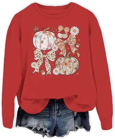 Thanksgiving Floral Pumpkin Print Oversized Sweatshirts For Women Fall Thankful Long Sleeve Crewneck Pullovers in Saudi Arabia