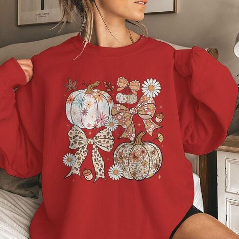 Thanksgiving Floral Pumpkin Print Oversized Sweatshirts For Women Fall Thankful Long Sleeve Crewneck Pullovers in Saudi Arabia