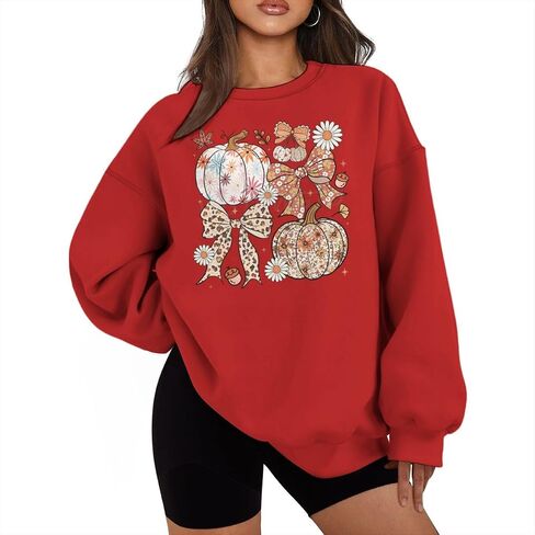 Thanksgiving Floral Pumpkin Print Oversized Sweatshirts For Women Fall Thankful Long Sleeve Crewneck Pullovers in Saudi Arabia