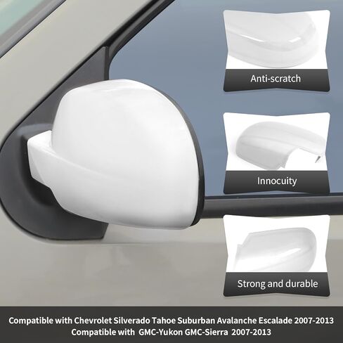 CheroCar Rearview Mirror Fully Caps Cover Fit for 2007-2014 Chevy Silverado GMC Sierra Avalanche Tahoe Suburban Yukon Escalade ESV Left Right Side Mirror Cover(Black) in Saudi Arabia