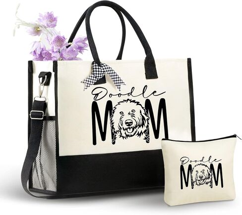 InnoBeta Doodle Mom Gifts Canvas Tote Bag with Top Zipper Closure and Shoulder Strap for Birthday, Mother's Day, Christmas in Saudi Arabia