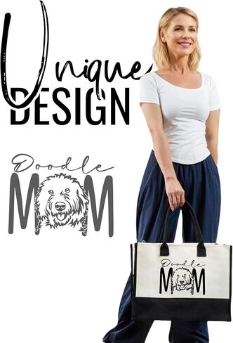 InnoBeta Doodle Mom Gifts Canvas Tote Bag with Top Zipper Closure and Shoulder Strap for Birthday, Mother's Day, Christmas in Saudi Arabia