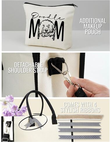 InnoBeta Doodle Mom Gifts Canvas Tote Bag with Top Zipper Closure and Shoulder Strap for Birthday, Mother's Day, Christmas in Saudi Arabia