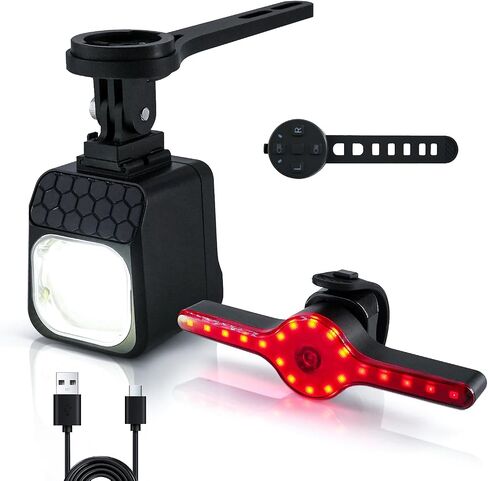 Masdio Bike Lights Front and Back, Bike Lights for Night Riding - Remote Control, 300m Beam Headlight & Brake Alert Taillight, IPX5, Type-C, for Mountain/Road Bikes in Saudi Arabia