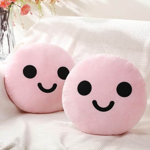 2 Pcs Smile Face Pillow Cute Round Decorative Pillow, Soft Plush Cushion Home Decor Floor Seating Cushion for Bedroom Living Room 13. 8''(Yellow) in Saudi Arabia