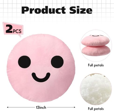 2 Pcs Smile Face Pillow Cute Round Decorative Pillow, Soft Plush Cushion Home Decor Floor Seating Cushion for Bedroom Living Room 13. 8''(Yellow) in Saudi Arabia