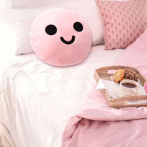 2 Pcs Smile Face Pillow Cute Round Decorative Pillow, Soft Plush Cushion Home Decor Floor Seating Cushion for Bedroom Living Room 13. 8''(Yellow) in Saudi Arabia