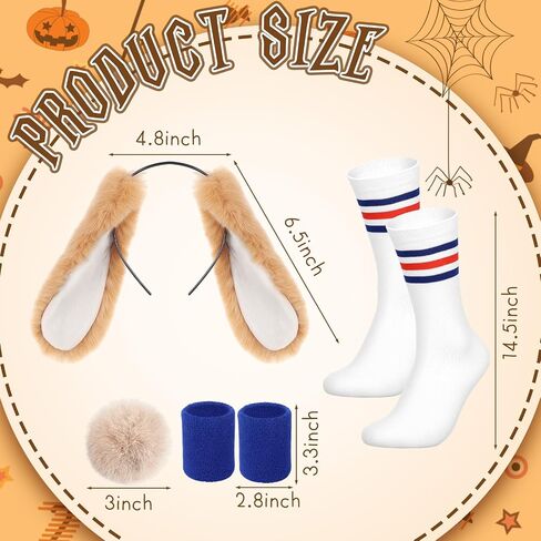 4 Pcs Halloween Bunny Rabbit Costume Set Includes Bunny Ears Headband Plush Tail Pin Elastic Wristband and Knee High Socks for Halloween Costume Accessories Women Cosplay (Drop Ears) in Saudi Arabia